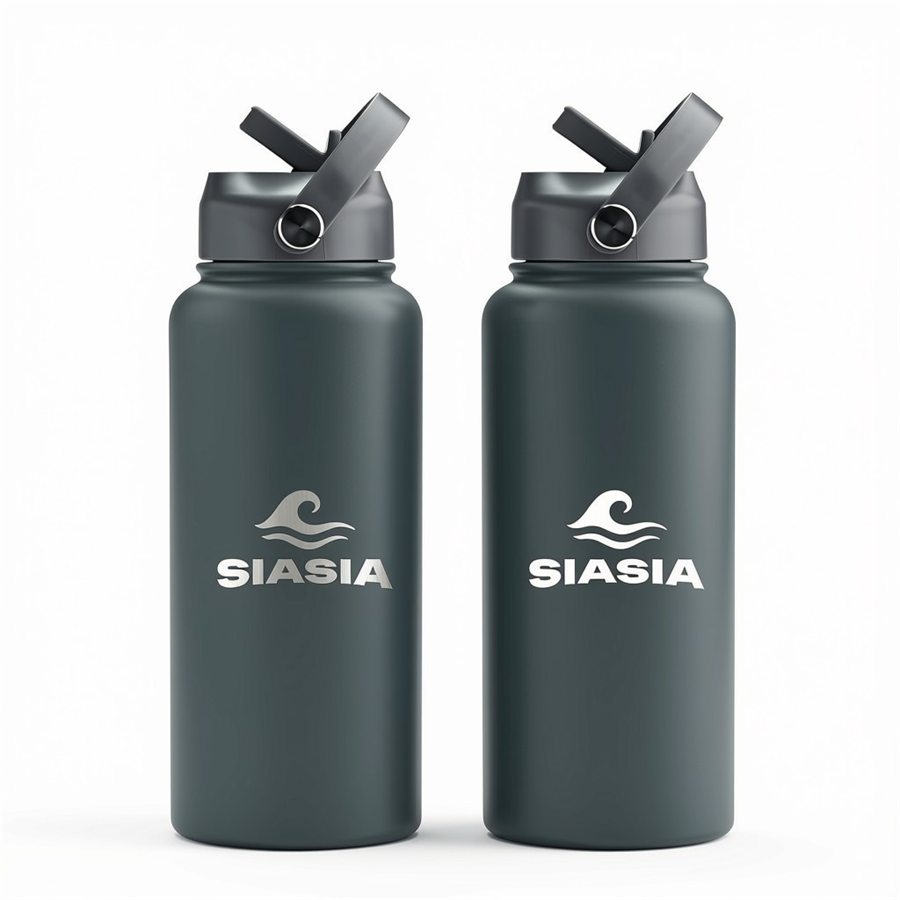 Deux gourdes SIASIA anthracite avec bouchon paille
