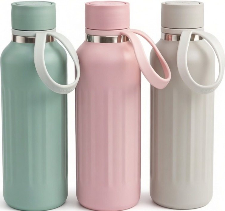 Trois gourdes à anse : vert sage, rose et beige